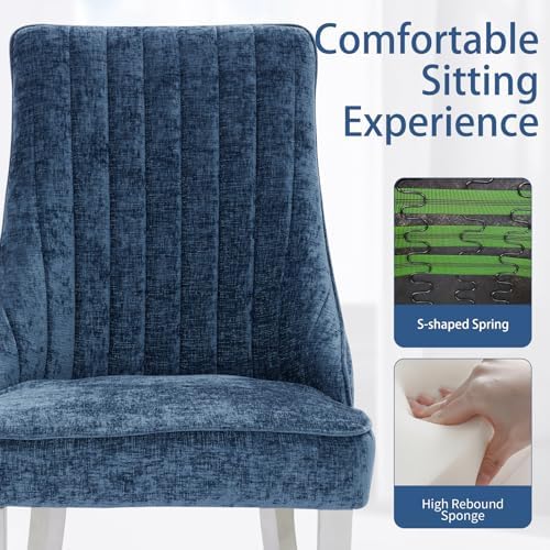 Shenyon Blue Dining Chairs Set of 6，Chenille Fabric Upholstered Dining Chairs...