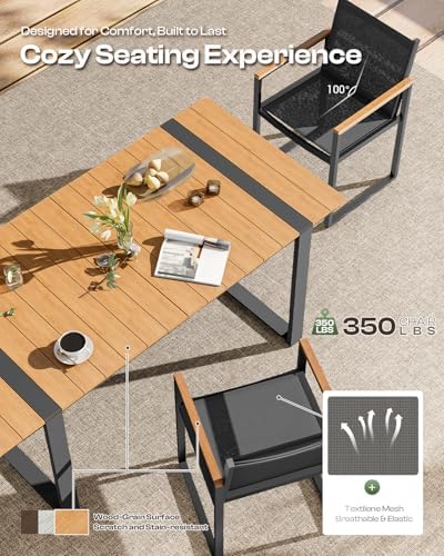 Full Grounded Outdoor Dining Set, Aluminum Patio Table and Chairs