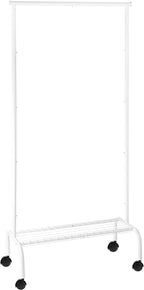 SunnyPoint Rolling Garment Rack with Shelf – Heavy-Duty Metal Clothing Rack on Wheels, 64.9” Tall Clothes Organizer with Bottom Storage, White