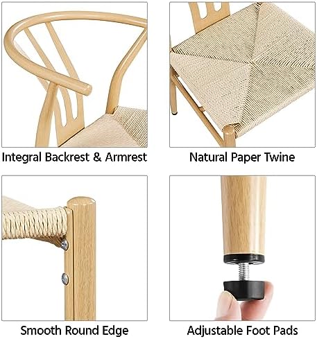 Yaheetech Dining Chairs Set of 6 Mid Century Modern Woven Chairs Wood Color