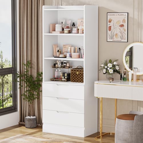 DICTAC 73.23'' Tall Storage Cabinet Bookcase with 3 Drawers and 3-Tie...