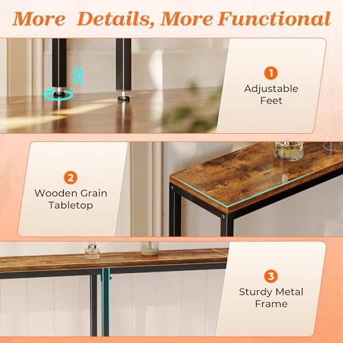 SUPERJARE 102.4 Inch Sofa Table with Power Outlets and USB-C Port,Rusitc Brown