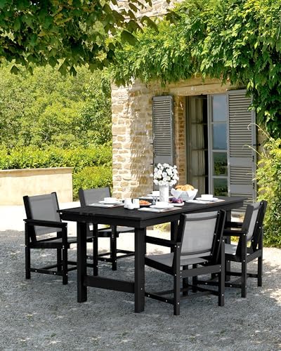 SERWALL 7 Pcs HDPE Patio Dining Set, HDPE Dining Set for 6, Black