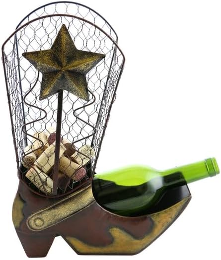 Wine Bottle Rack Holder in Metal with a Cowboy Boot and Cork Holder Fits Any ...