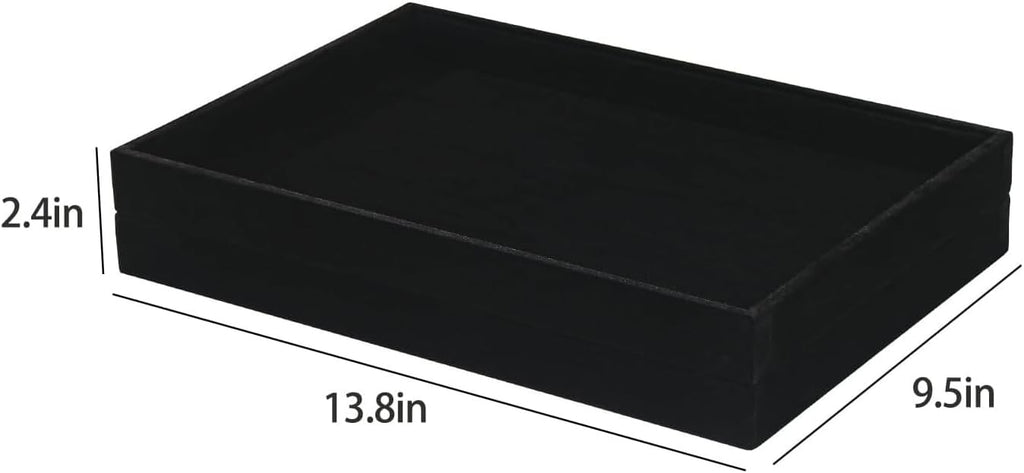 2pcs/Set Velvet Jewelry Tray, Grids Large Storage Tray for Bracelet Bangle Beads Display, Jewellery Organizer Box Tray for Home Drawer or Shop Store Selling Show (Black Velvet)