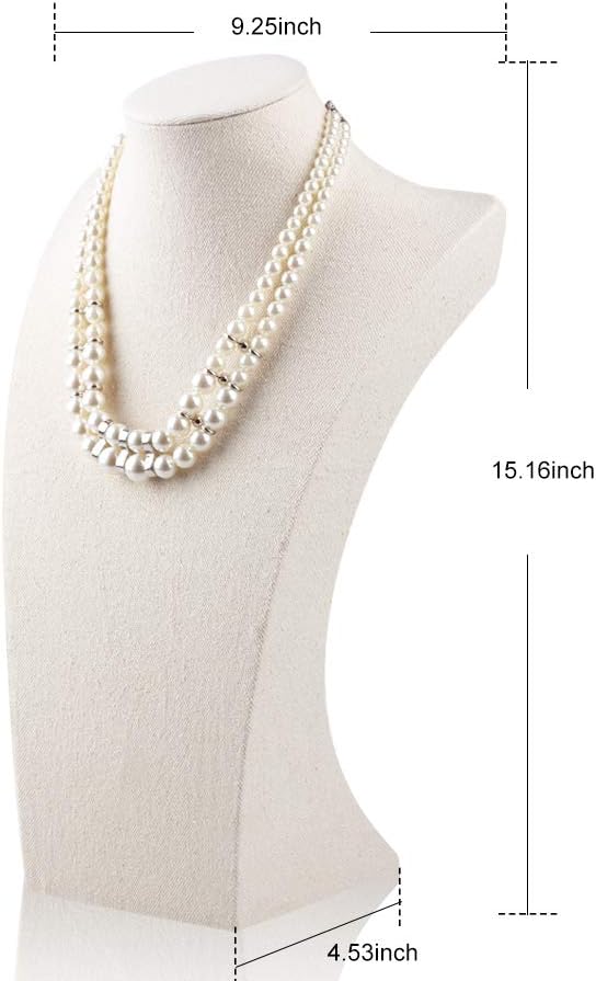 Oirlv Linen Necklace Display Bust 3D Necklace Organizer Jewelry Display Holder (H-15.28inches)