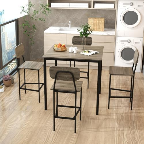GIANTEX 5-Piece Dining Table Set W/Counter Height Table & 4 Bar Stools, M...