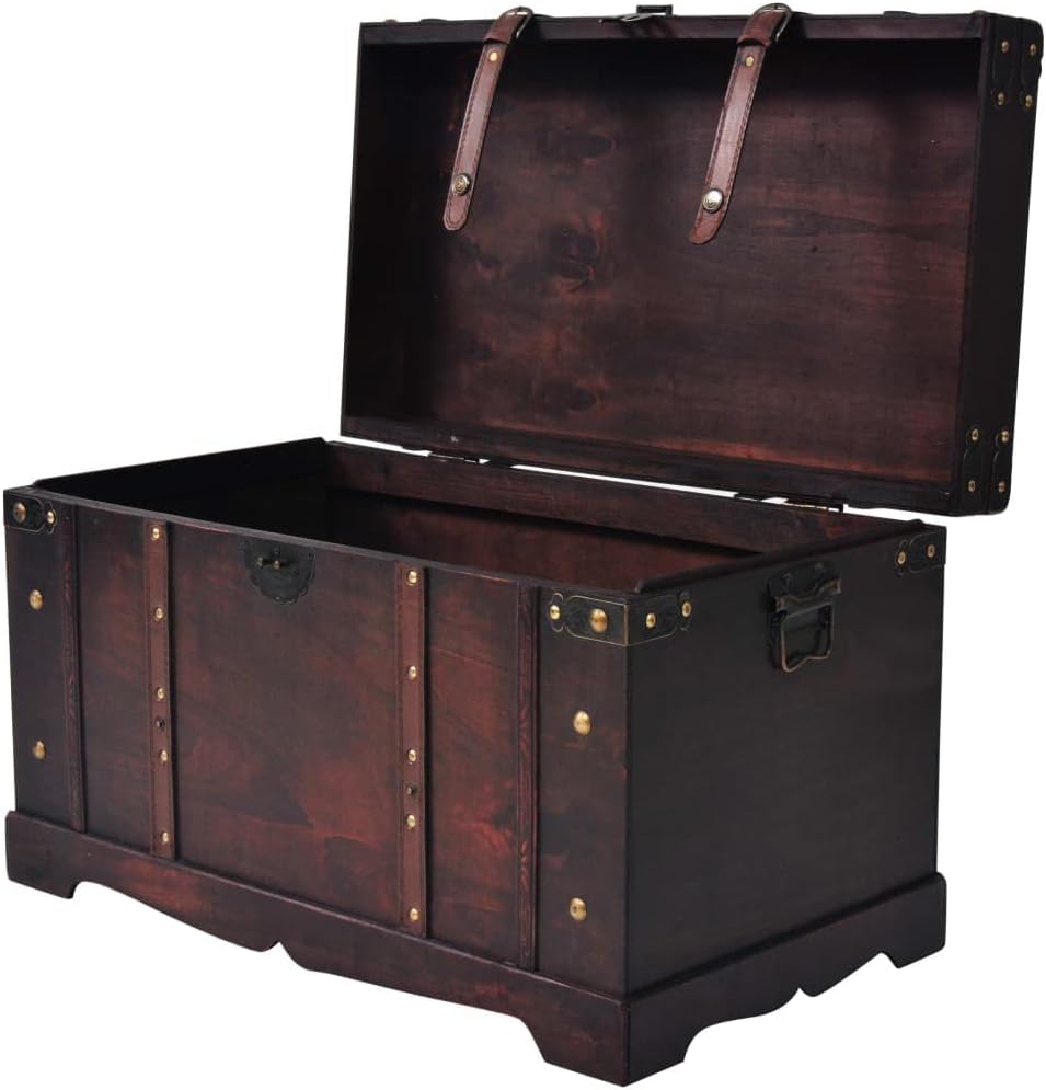 Wood Storage Box Chest Vintage Treasure Trunk Cabinet Collection with a Latch...