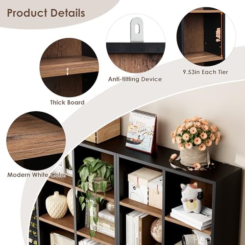 FOTOSOK Bookshelf Bookcase 7-Tier Narrow Bookshelf Tall CD Media Tower Rack