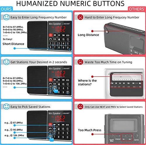 PRUNUS J-288 Portable Radio AM FM Radio, Stereo Bluetooth Speaker