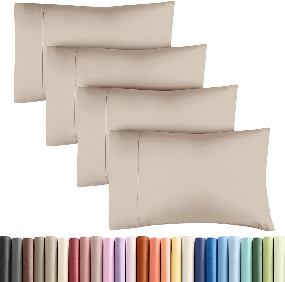 Queen Pillow Cases - 4 Pack - Super Soft Pillowcase Covers - Envelope Enclosure - Hotel Quality Pillow Protectors - Wrinkle Free, Fade, Shrink & Stain Resistant - Machine Washable - 20" x 30" (Wheat)