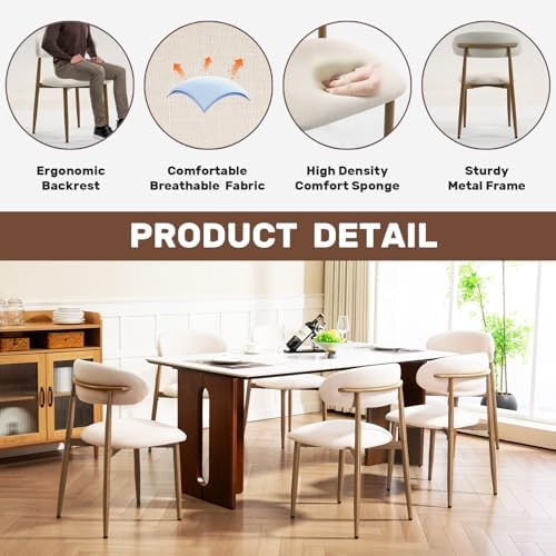 UVV Dining Chairs Set of 2, Metal Kitchen Chairs with Modern Fabric Upholster...