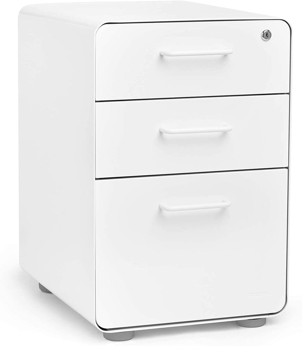 Poppin Stow 3-Drawer File Cabinet - White, 2 Utility Drawers and 1 Hanging Fi...