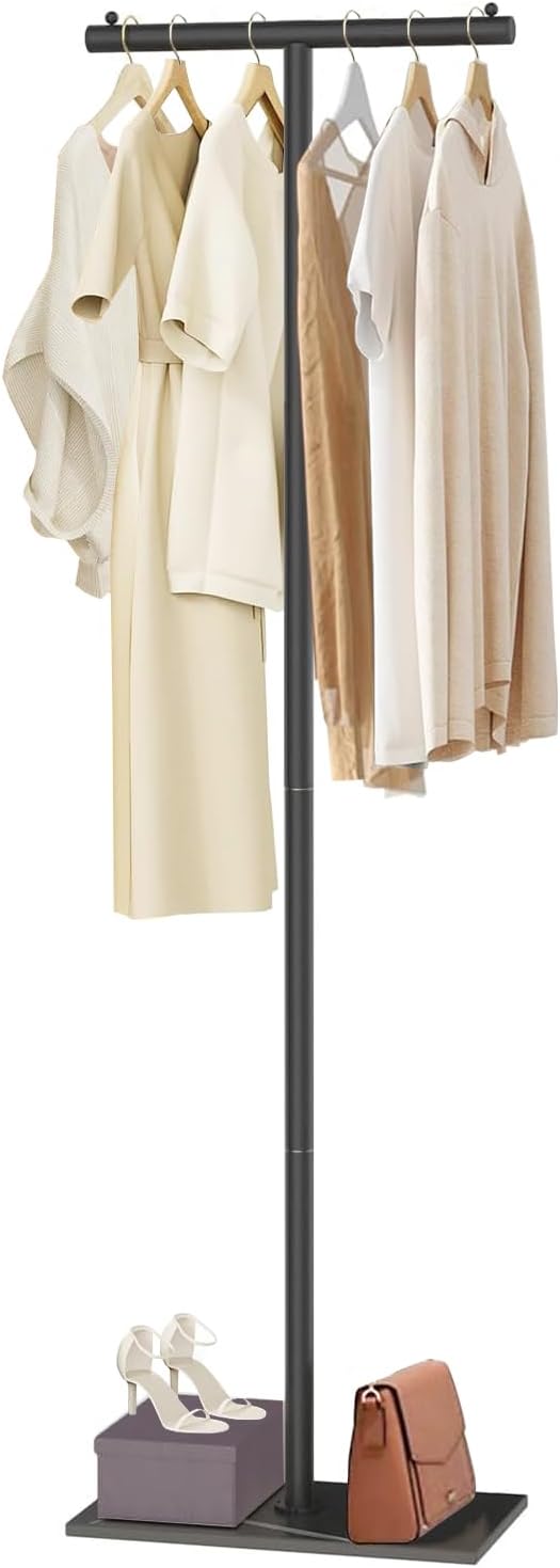 T-Shaped Metal Rack Stand,Modern Clothes Rack With Rock Slab Base,60.3Inch Freestanding Clothing Rack Stand,Suitable For Boutiques, Entryway, Bedroom, Living Room, Hallway,（ 60.3 Black）