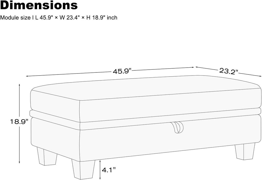 Belffin 45.9" Storage Ottoman Bench Oversized Ottoman for Footrest Upholstered Entryway Bench with Seating for Bedroom, Living Room. Dark Grey