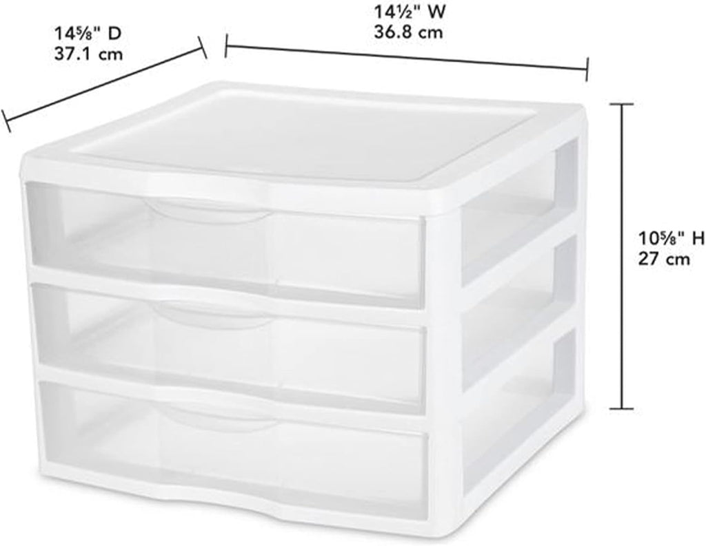 Sterilite 12-Pack Wide 3 Drawer Unit, Plastic Desktop Organizer with Clear Drawers, White Frame - Stackable Multi-Purpose Storage for Office Supplies, Craft Rooms, Classrooms and Home Organization