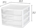 Sterilite 12-Pack Wide 3 Drawer Unit, Plastic Desktop Organizer with Clear Drawers, White Frame - Stackable Multi-Purpose Storage for Office Supplies, Craft Rooms, Classrooms and Home Organization