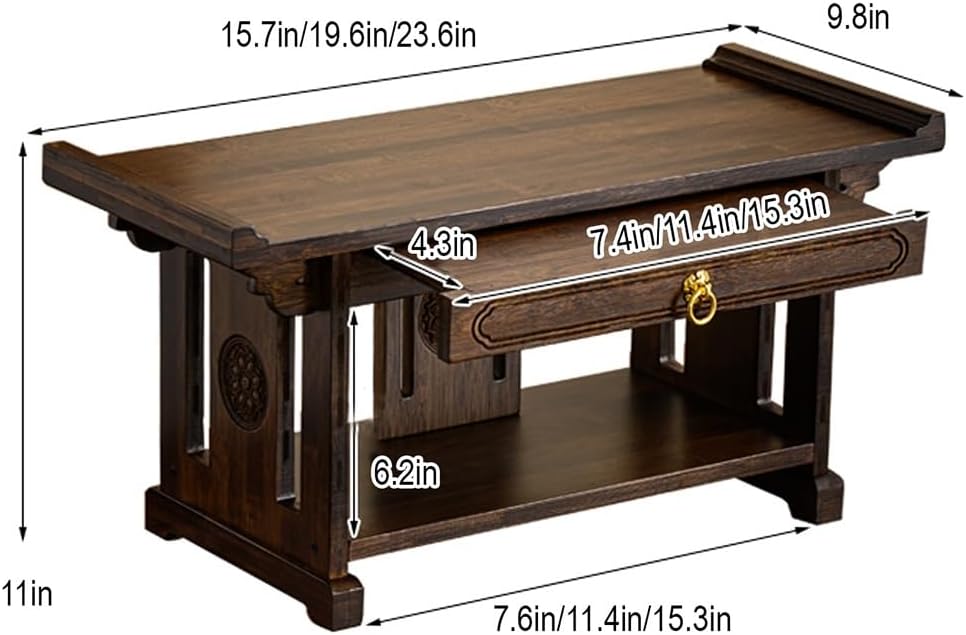 2-Tier Meditation Table, Personal Shrine Altar Cabinet with Retractable Pull ...