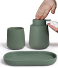 INGOFIN 3 Pcs Ceramic Bathroom Accessory Set - Foam Soap Dispenser, Toothbrush Holder & Tray, Bathroom Counter Set, Countertop Essentials for Home, Guest Bathroom, or Office Use, Matte Green