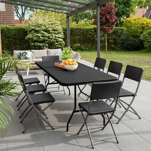 6FT Folding Table Portable Picnic Table Heavy-Duty Fold-in-Half Utility 6 Foo...