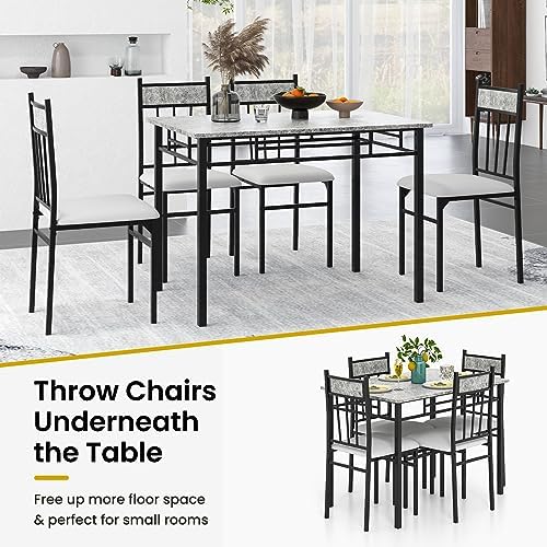 Tangkula Dining Table Set for 4, Kitchen Table and Chairs Set with Metal Fram...
