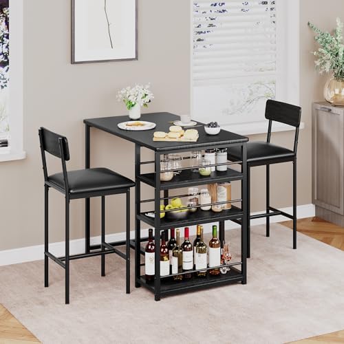 Dining Table Set for 2 with 3 Storage Shelves, 3-Piece Counter Height Kitchen...