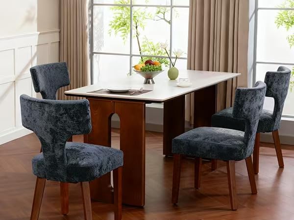 Soft Padded Dining Chairs Set of 4, Modern Farmhouse Upholstered Chairs with Linen Fabric & Rubber Wood Legs, Ergonomic Armless Seats for Dining Room Kitchen Living Room (Gray)