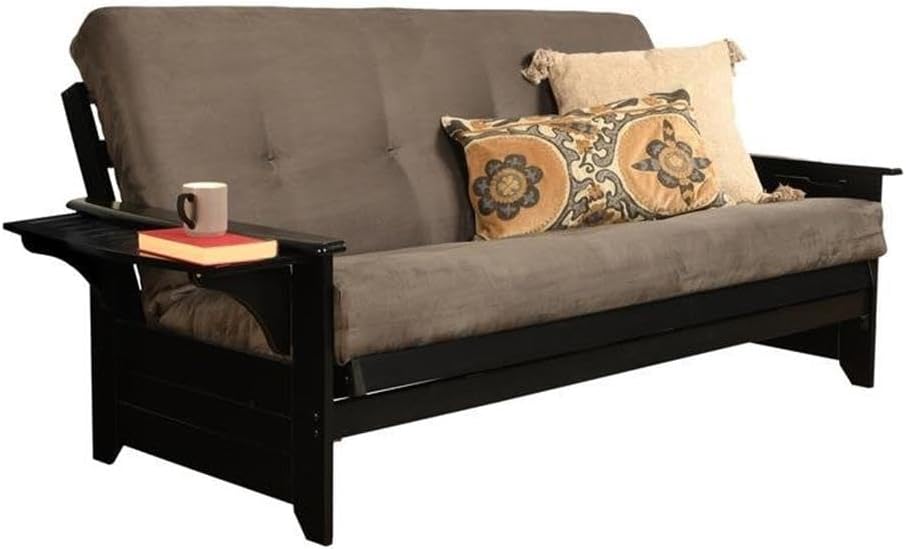 Pemberly Row 8" Full Size Spring Futon Mattress Replacement, Suede Fabric Sleeper Sofa Bed Mattress, Gray-Frame Not Included