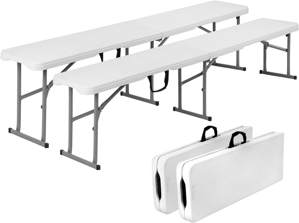 Folding Bench 6ft,Portable Plastic Bench Seat with Handle,White,2 Pack | Heav...