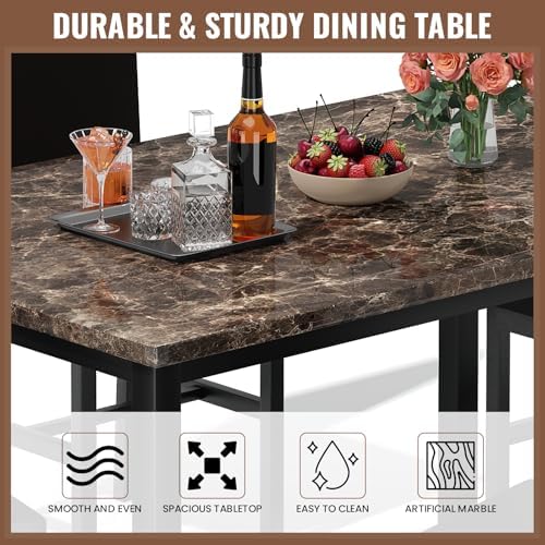 DKLGG Dining Table Set for 4, Modern Kitchen & Dining Room Sets Faux Marb...
