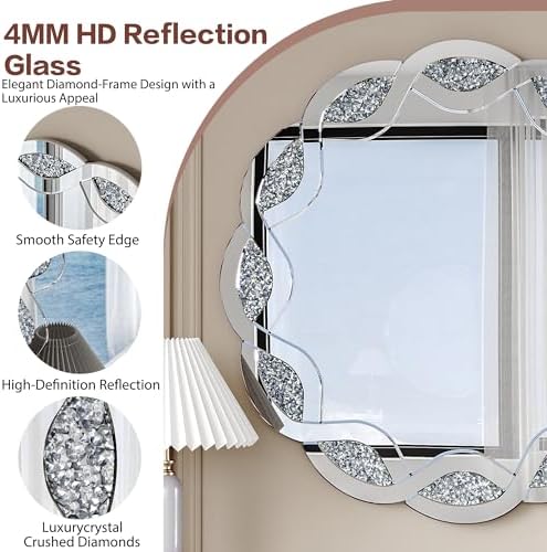 SSLine 2-Piece Set Mirrored Console Table with Wall Mirror, 55" Modern M...