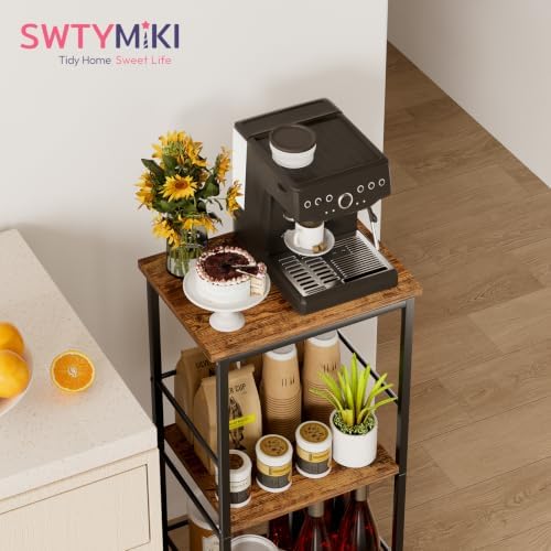 SWTYMIKI Coffee Bar Cabinet for Home - 3-Tier Sturdy Farmhouse Coffee Stand S...