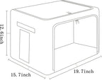 FHSQX 2 Pack Clothes Storage Bins Stackable Metal Frame Storage Box Large Capacity Foldable Linen Fabric Box Organizer with Carrying Handles and Clear Window (Light Gray, 19.7x 15.7x 12.6 Inch)