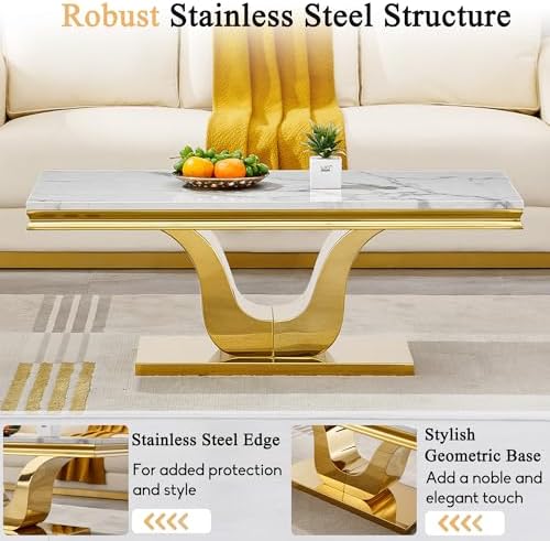 Luxury Marble Coffee Table Set of 2, Modern Coffee Table with Sofa Side Table...