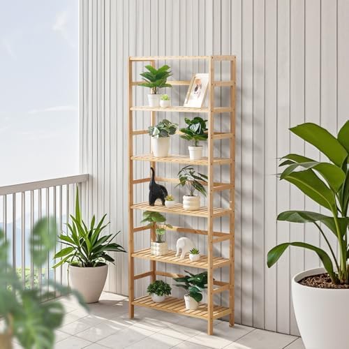 VEVOR 6-Tier Bamboo Shelf, Open Wood Bookshelf, Display Storage Rack Organize...