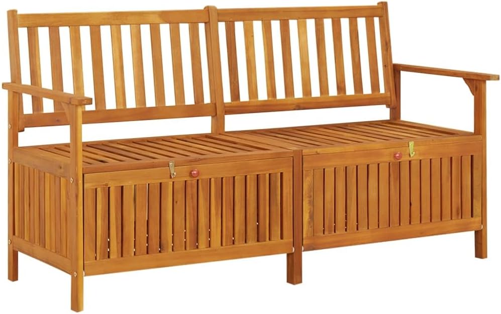 Solid Acacia Wood Storage Bench, Large Outdoor Garden Patio Seating with Stor...