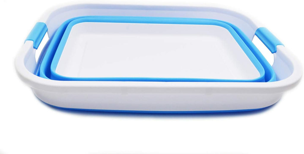 SAMMART 41L (10.8 gallon) Collapsible Plastic Laundry Basket-Foldable Pop Up Storage Container/Organizer-Portable Washing Tub, Water capacity: 32L (8.4 gallon) (Retangular, White/Marine Blue)