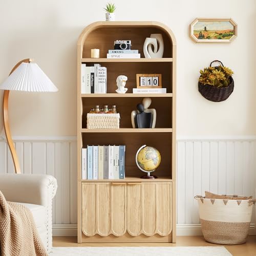 ORRD 70" Tall Arched Bookshelf with Storage Cabinet, Modern 4-Tier Wood ...