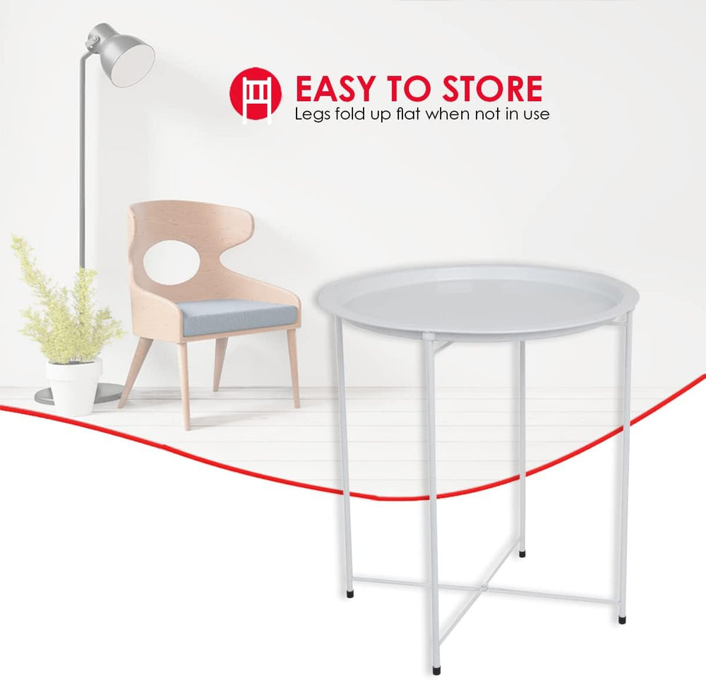 Home Basics , Matte White Foldable Round Multi-Purpose Metal Side Accent, Cof...