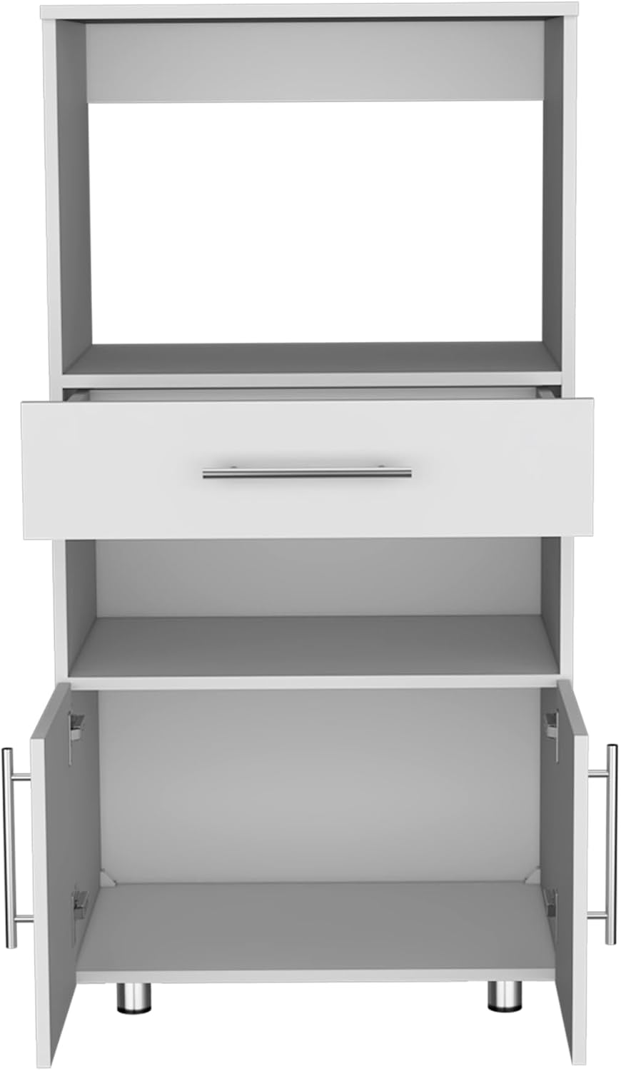 Kitchen Pantry 48" H, Two Open Storage Shelves, One for Microwave, Two D...