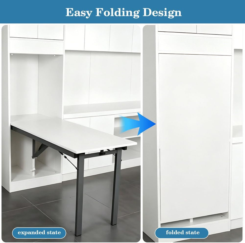 AIZYR Hidden Folding Table, Wall Foldable Table Accessories Table Shelves Flo...