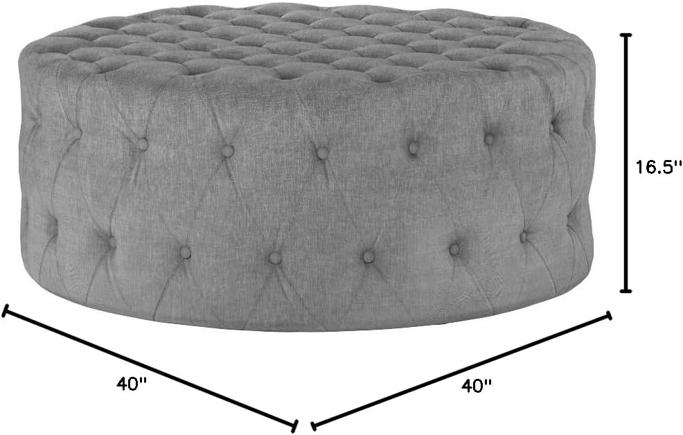 ModwayEEI-2225-LGRAmourFabric Upholstered Button-Tufted RoundOttomanLight Gray