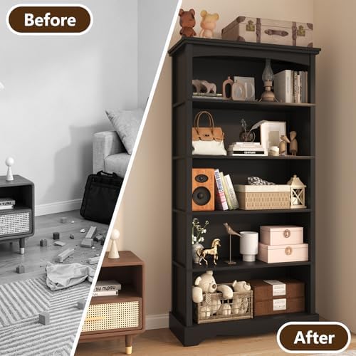 TVU 5-Tier Wooden Bookshelf, 31.5" W x 65" H ×9.9" D Bookshelf...