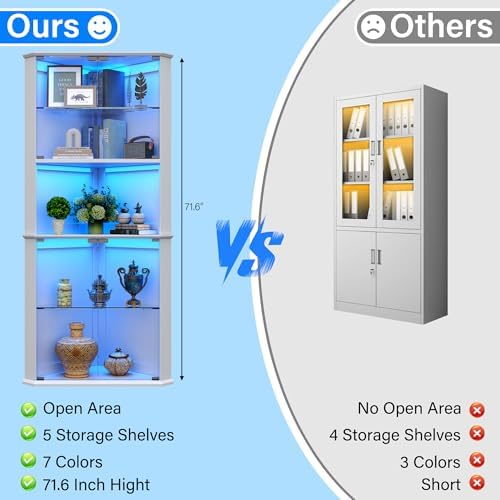 kepptory 72" Corner Glass Display Cabinet with RGB LED Lights