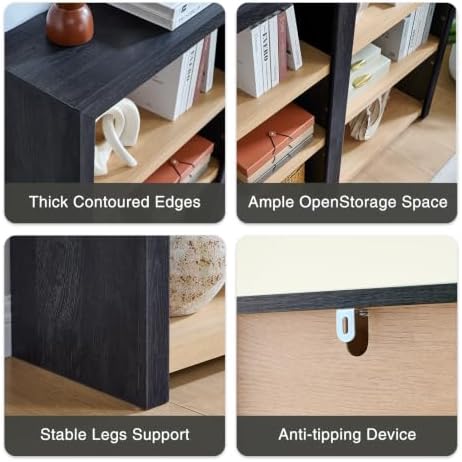Book Shelf, 3-Tier Bookshelf with Adjustable Shelves,Free Standing Modern 48&...
