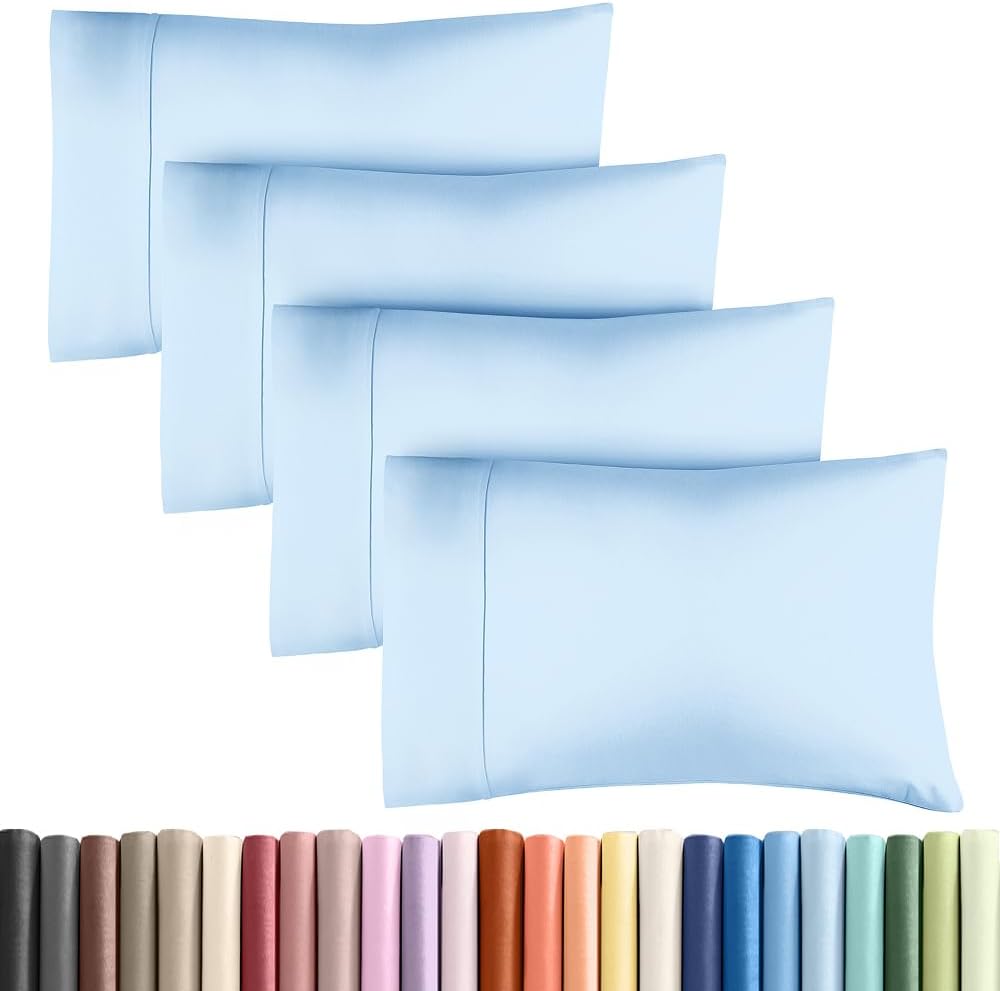 Standard Pillow Cases - 4 Pack - Super Soft Pillowcase Covers - Envelope Enclosure - Hotel Quality Pillow Protectors - Wrinkle Free, Fade & Stain Resistant - Machine Washable - 20" x 26" (Light Blue)