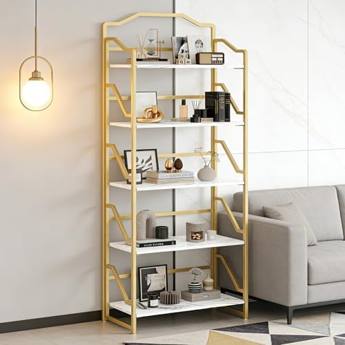 JSB 5 Tier No Assembly Folding Bookshelf, Foldable Storage Bookcase for Home ...