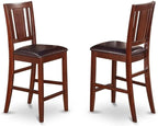 East West Furniture EDBU3-MAH-LC 3 Piece Counter Height Dining Table Set Contains a Round Wooden Table with Pedestal and 2 Faux Leather Upholstered Chairs, 30x30 Inch, Mahogany