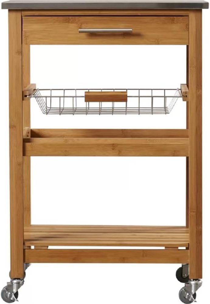Boraam Aya Bamboo Kitchen Cart with Stainless Steel Top