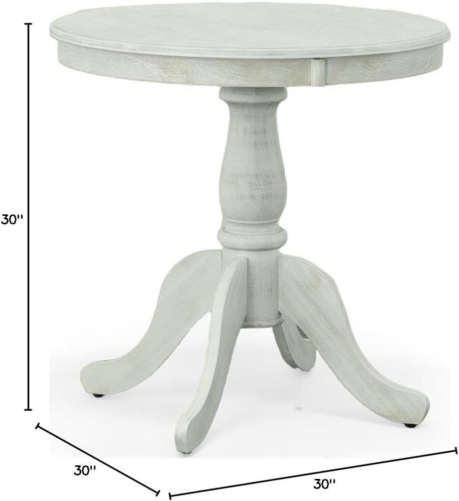 Pemberly Row Modern 30" Round Pedestal Dining Table, Whitewash Finish, M...
